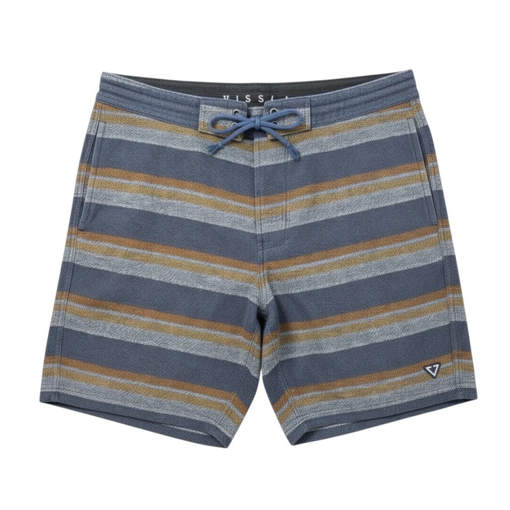 Vissla Mens Striped Hybrid Walkshorts Blue Grey Yellow Drawstring Size 32